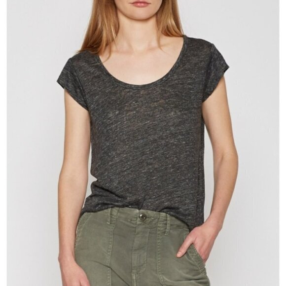 💕JOIE💕 Neyo Scoop Neck Cap Sleeve T-shirt 100% Linen ~ Dark Heather Grey Large - Picture 2 of 10